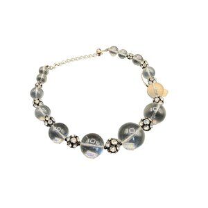Lucite Bauble Necklace with Rhinestones Ball Spacers Transparent New Old Stock